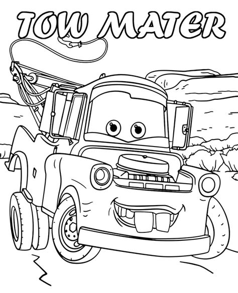 Printable Cars characters Tow Mater coloring sheet