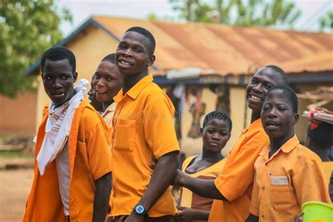 African Pupils in Colorful School Uniform Near the Small Ghana Amedzofe ...