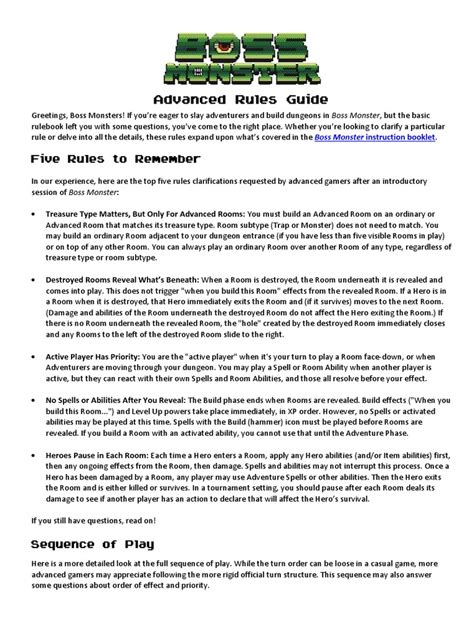 Boss Monster Advanced Rules Guide | PDF | Leisure