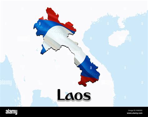 Flag Map of Laos. 3D rendering Laos map and flag on Asia map. The ...