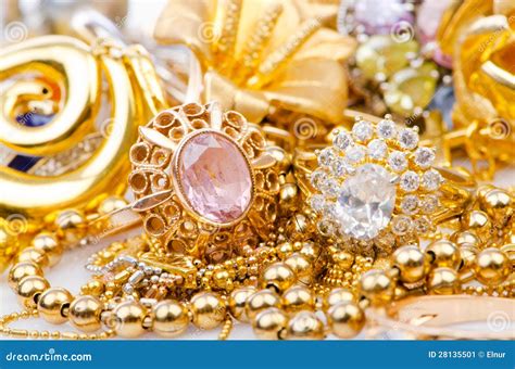 Collection Of Gold Jewellery Stock Image - Image: 28135501