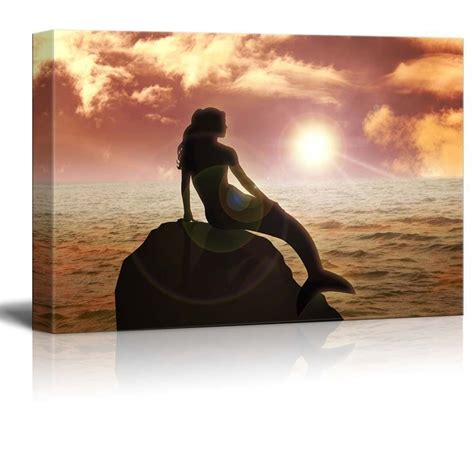 Canvas Prints Wall Art A Mermaid Sitting on the Rock During