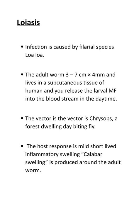 Loiasis - GENERAL MEDICINE - Loiasis Infection is caused by filarial ...