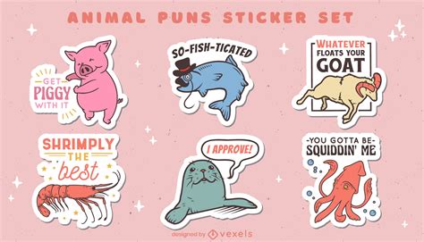 Cute Animals Funny Pun Quotes Sticker Set Vector Download