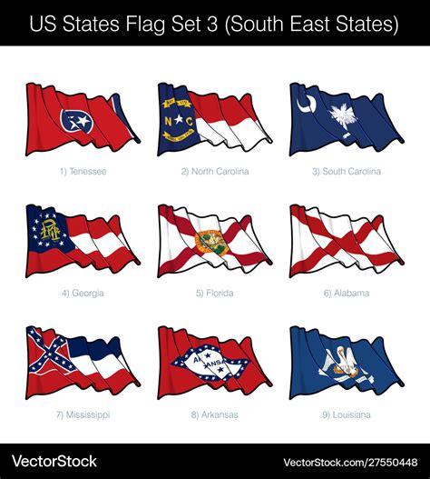 Us states flag set - south east Royalty Free Vector Image