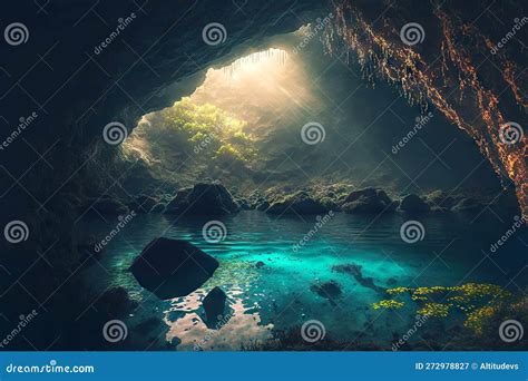 Beautiful Underwater Cave on Ocean Floor with Sunlight Breaking through ...