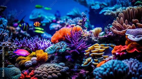 Colorful tropical coral reef with fish. Vivid multicolored corals in ...