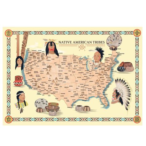 Map of Native American Indian Tribes in the USA History Poster ...