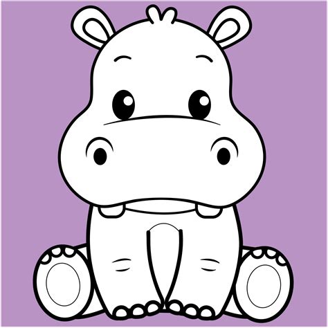 Cute Hippo, Kawaii Hippo black and white outline for coloring book ...