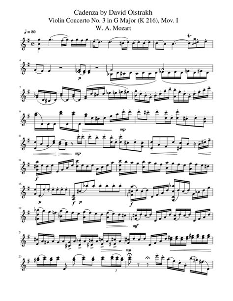 Cadenza by David Oistrakh - Violin Concerto No.3 in G major, Mov. I, K ...