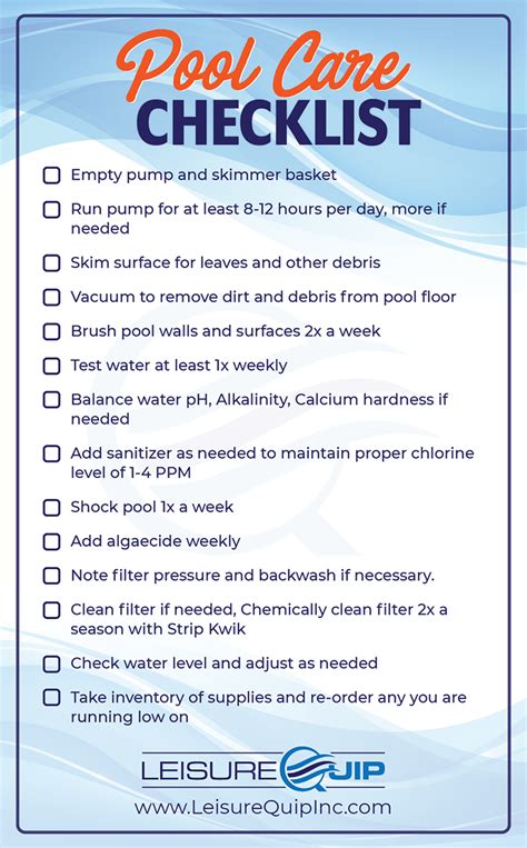 Swimming pool weekly maintenance checklist is your easy-to-follow guide ...