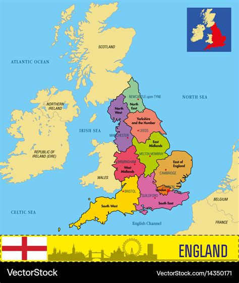 Political map of england with regions Royalty Free Vector