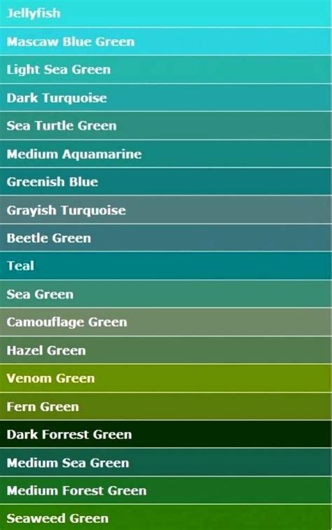 Image result for blue green color palette | Green color names, Shades ...