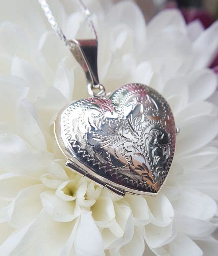 Large Sterling Silver Engraved Heart Locket Necklace