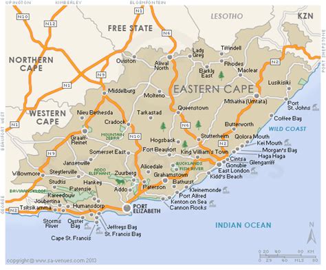 Eastern Cape Hybrid Physical / Political Map