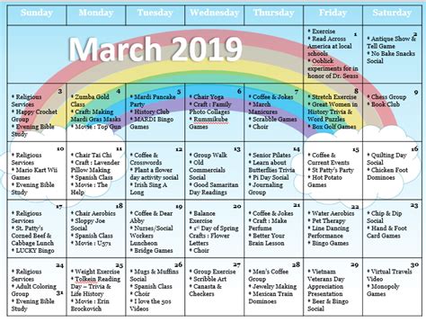 March Senior Activities Calendar