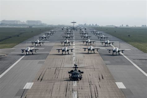 US Air Force stages massive elephant walk at Kadena Air Base, Japan ...