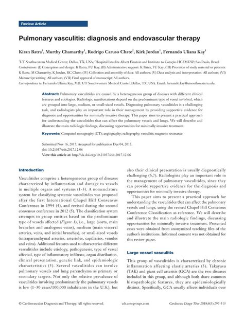 Pulmonary Vasculitis: Diagnosis and Endovascular Therapy - DocsLib