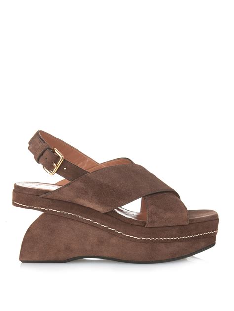 Lyst - Marni Suede Wedge Sandals in Brown