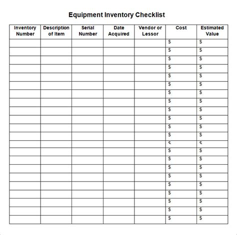 Template For Inventory Checklist Forms Fillable Printable Samples ...