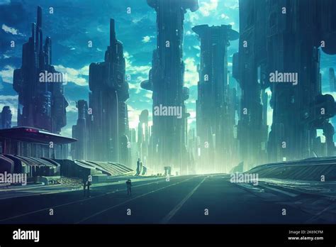 Colorful futuristic Cyberpunk metaverse city background. Concept art ...