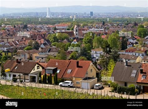 Panoramic view of Old Weil (Weil am Rhein) village surrounded by green ...