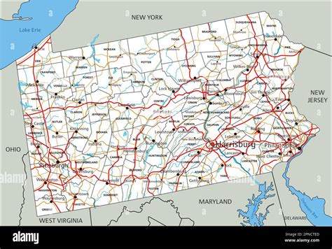 High detailed Pennsylvania road map with labeling Stock Vector Image ...