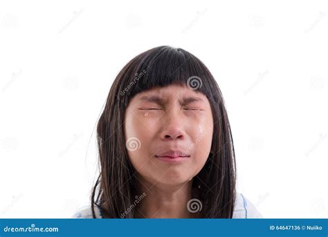 Close Up Asian Girl in Pajamas Crying on White. Stock Photo - Image of ...