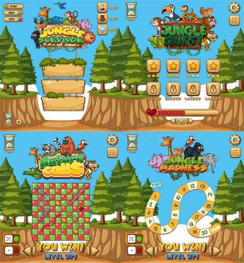 Four Background Design for Game with Animals and Forest Stock Vector ...