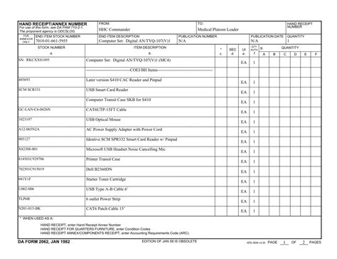 C18277 - Shortage Annex DA Form 2062