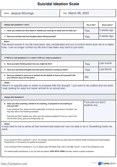 Suicidal Ideation Scale & Example | Free PDF Download