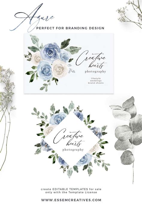 Azure Blue Watercolor Flowers Clipart, Pale Dusty Blue Graphics ...