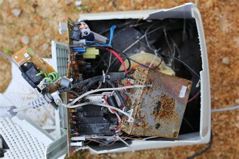 Broken Smashed Wiring of Old Desktop PC Monitor and Computer Stock ...