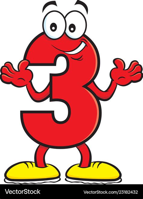 Cartoon number three with his hands up Royalty Free Vector