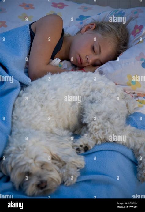 Child sleeping with her pet dog Stock Photo - Alamy