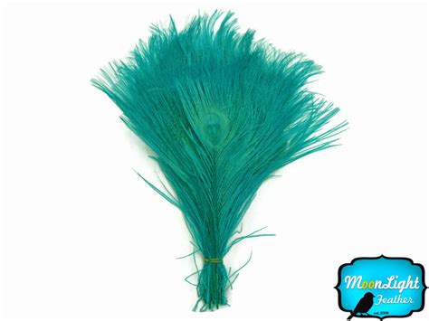 Peacock Blue Feathers 5 Pieces PEACOCK GREEN Bleached and | Etsy