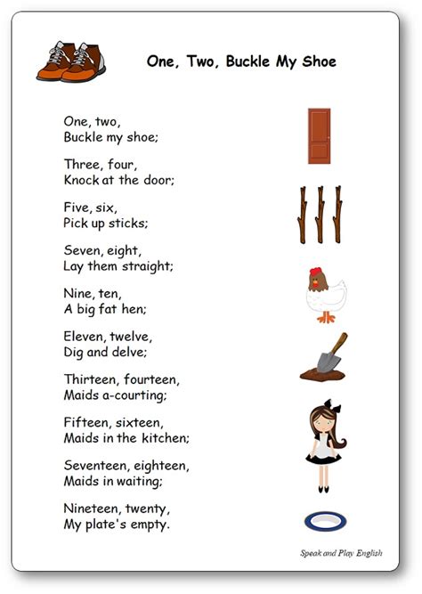 One Two Buckle My Shoe Nursery Rhyme Printable - Printable Word Searches