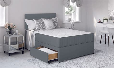 Grey Divan Bed Set With Memory Foam Mattress and Headboard | Sleepyn