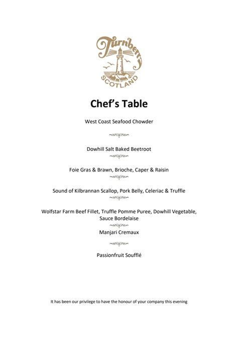 Carte et Menus 2023 - The Chef's Table à Girvan | TheFork