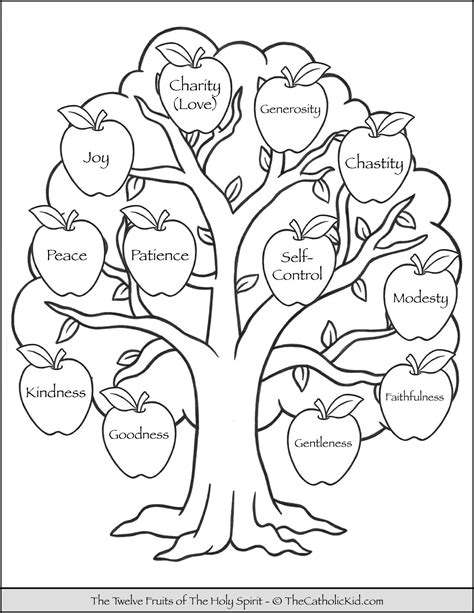 Twelve Fruits of the Holy Spirit Coloring Page - TheCatholicKid.com