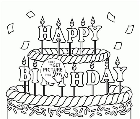 Big Cake Happy Birthday coloring page for kids, holiday coloring pages ...