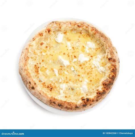 Delicious Cheese Pizza Isolated, Top View Stock Photo - Image of ...