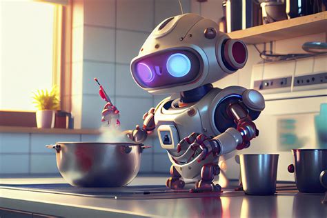 Robot chef cooking in kitchen of future home genius, smart robot ...