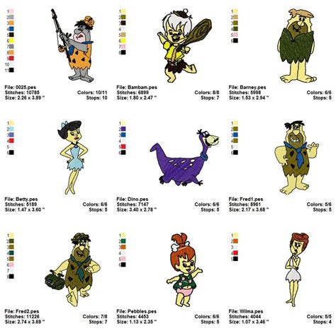 FLINTSTONES CARTOON CHARACTERS EMBROIDERY MACHINE DESIGNS SET - Desizns.net