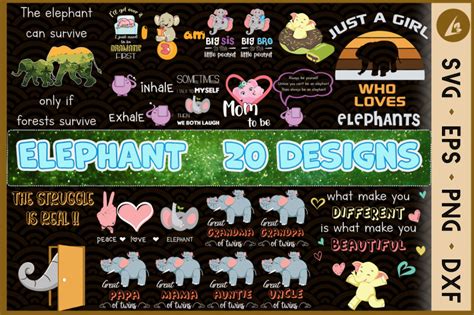 Elephant Bundle SVG 20 designs By Pecgine | TheHungryJPEG