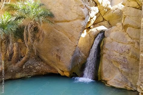 Natural waterfall of Oasis of Nefta, Chebika - Tunisia Stock Photo ...