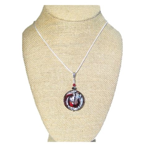 Murano Glass Red Silver Disc Pendant, Sterling Silver Italian Made ...