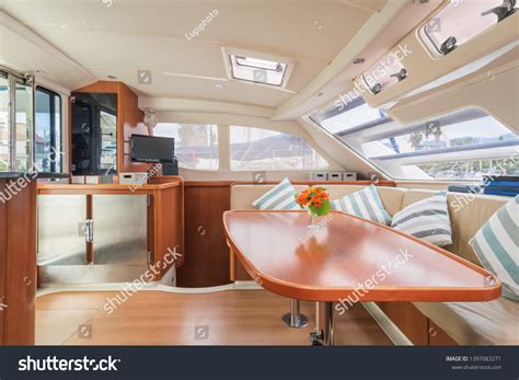 Interior Stunning Modern Private Sailing Catamaran Stock Photo ...