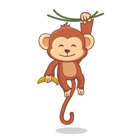 Cute Monkey Hanging Tree Cartoon Illustration 3513751 Vector Art at ...