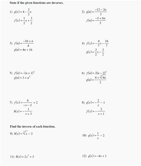 Worksheet 7.4 Inverse Functions - Printable Word Searches